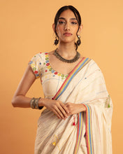 Load image into Gallery viewer, Beige draped saree set - (with short sleeve blouse)