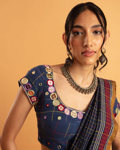 Load image into Gallery viewer, Blue draped saree set - (with short sleeve blouse)