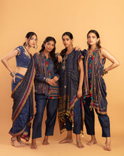 Load image into Gallery viewer, Blue draped saree set - (with short sleeve blouse)