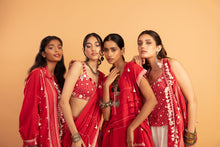 Load image into Gallery viewer, Red draped saree set - (with sleeveless blouse)