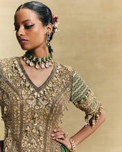 Load image into Gallery viewer, Gold corset style blouse-saree set