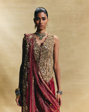 Load image into Gallery viewer, Red waistcoat saree set