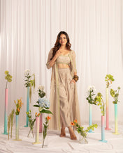 Load image into Gallery viewer, Taupe jacket anarkali + blouse + T pants