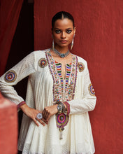 Load image into Gallery viewer, Ivory Peplum Top (colourful work)  & Slit Pants