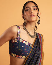 Load image into Gallery viewer, Blue draped saree set - (with sleeveless blouse)