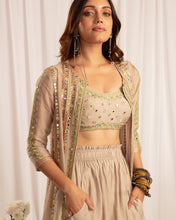 Load image into Gallery viewer, Taupe jacket anarkali + blouse + T pants