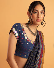 Load image into Gallery viewer, Blue draped saree set - (with short sleeve blouse)