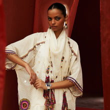 Load image into Gallery viewer, Ivory Short Kaftan Kurta, Salwar & Scarf