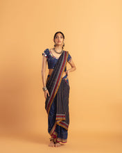 Load image into Gallery viewer, Blue draped saree set - (with short sleeve blouse)
