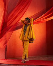 Load image into Gallery viewer, Mustard Peplum Top & Slit Pants