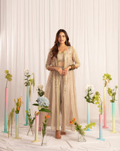 Load image into Gallery viewer, Taupe jacket anarkali + blouse + T pants