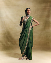 Load image into Gallery viewer, Green embroidered saree set