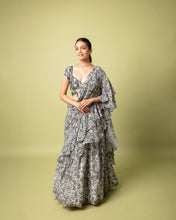Load image into Gallery viewer, Black & White Lehenga Sari Set