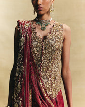 Load image into Gallery viewer, Red waistcoat saree set