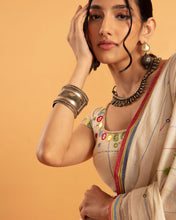 Load image into Gallery viewer, Beige draped saree set - (with short sleeve blouse)