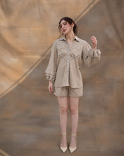 Load image into Gallery viewer, Taupe lace shirt + shorts