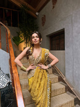 Load image into Gallery viewer, Mustard Waitcoast + Drape Skirt + Pre Stitched Dupatta
