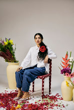 Load image into Gallery viewer, Ivory Appliqué Set With Denim Pants