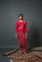Load image into Gallery viewer, Red Solid Shirt + Low crotch pants+ Bandhani draped dupatta