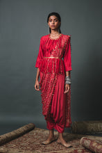Load image into Gallery viewer, Red Solid Shirt + Low crotch pants+ Bandhani draped dupatta
