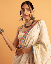Load image into Gallery viewer, Beige draped saree - (with sleeveless blouse)
