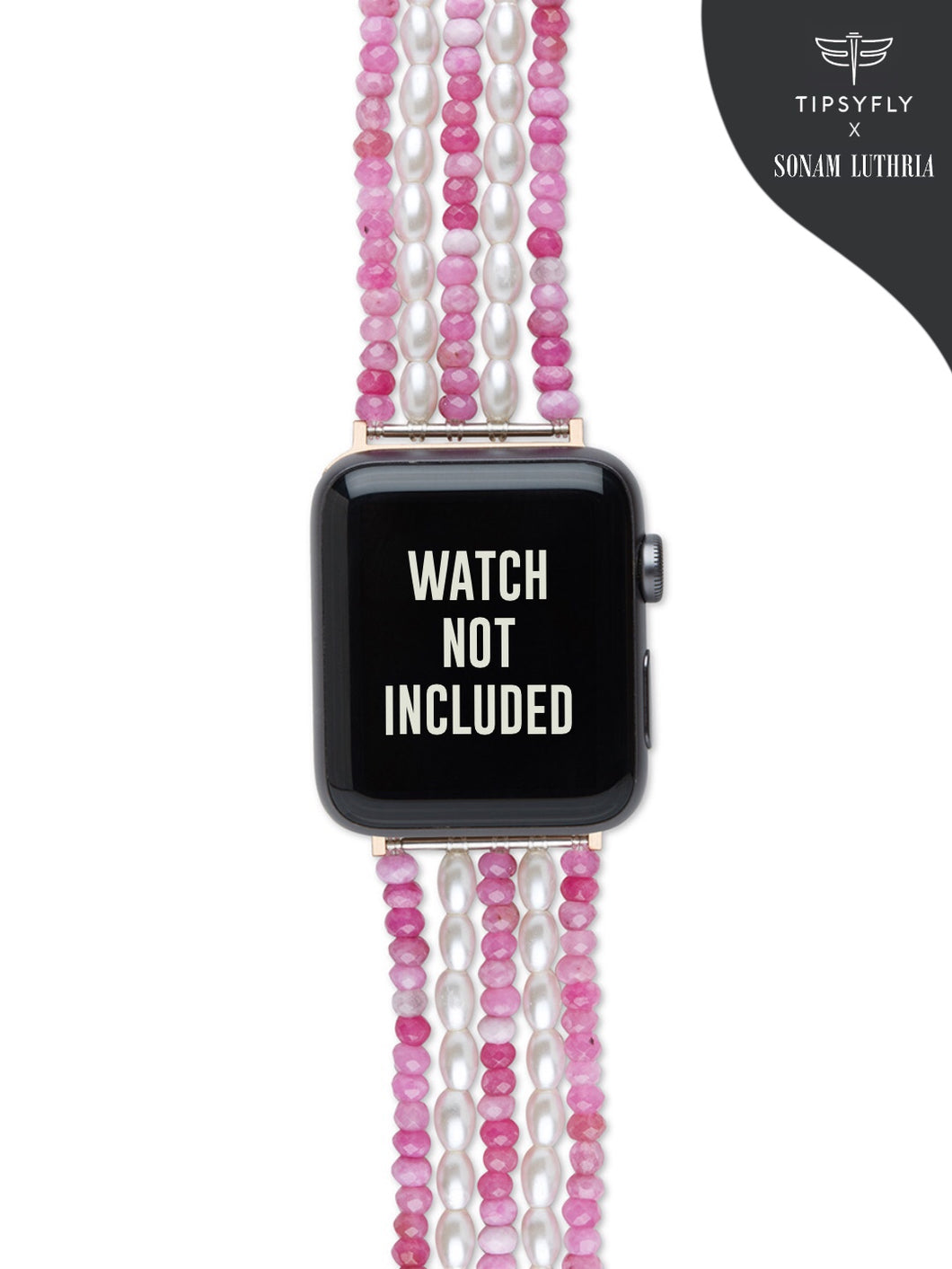 Rice Pearl & Pink beaded Apple Watch Strap