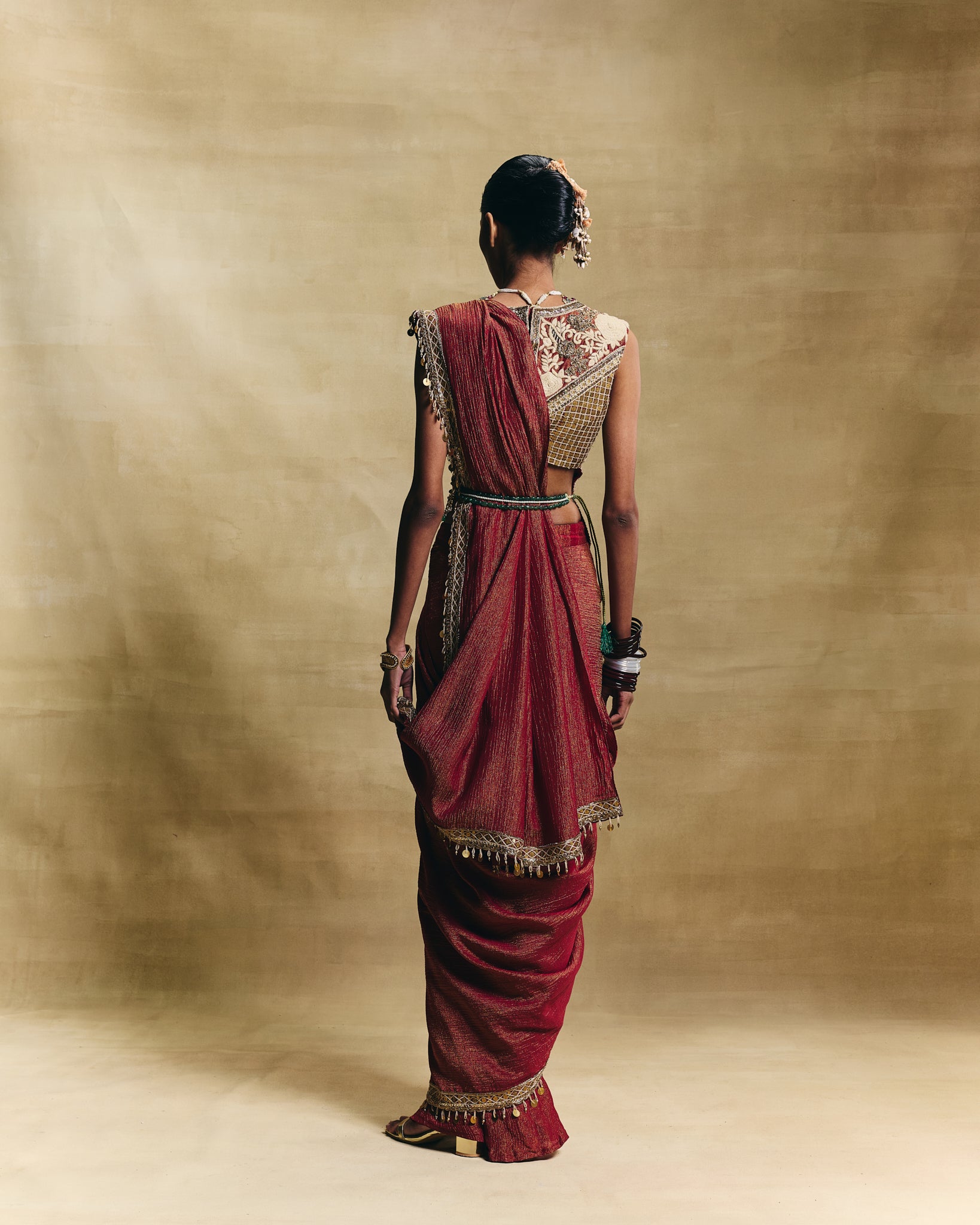 Red stitched saree set