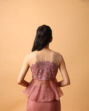 Load image into Gallery viewer, Rose Pink Peplum Top + Drape Skirt
