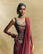 Load image into Gallery viewer, Red lovely blouse with stitched saree
