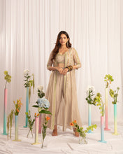 Load image into Gallery viewer, Taupe jacket anarkali + blouse + T pants
