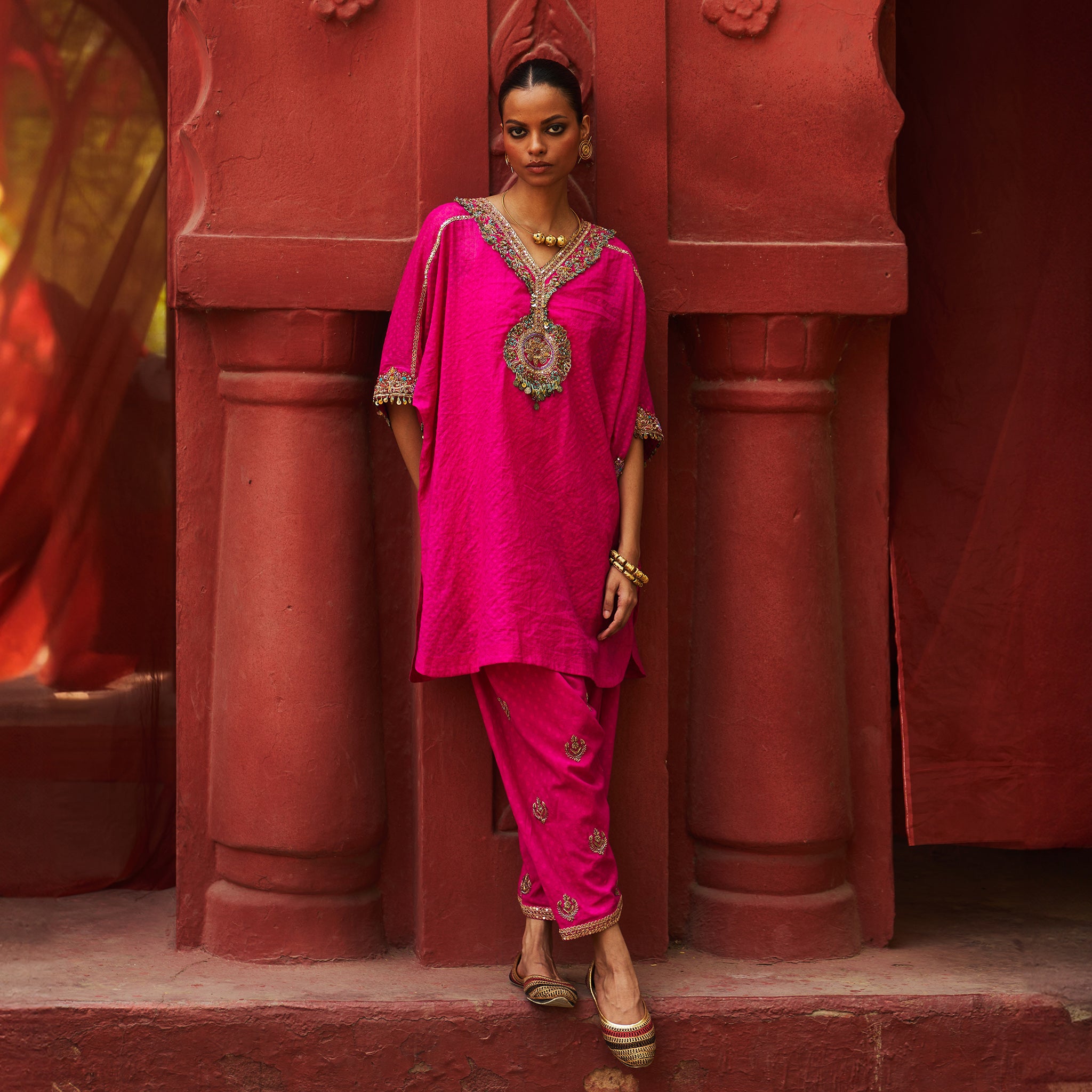 Pink Short Kaftan & Salwar