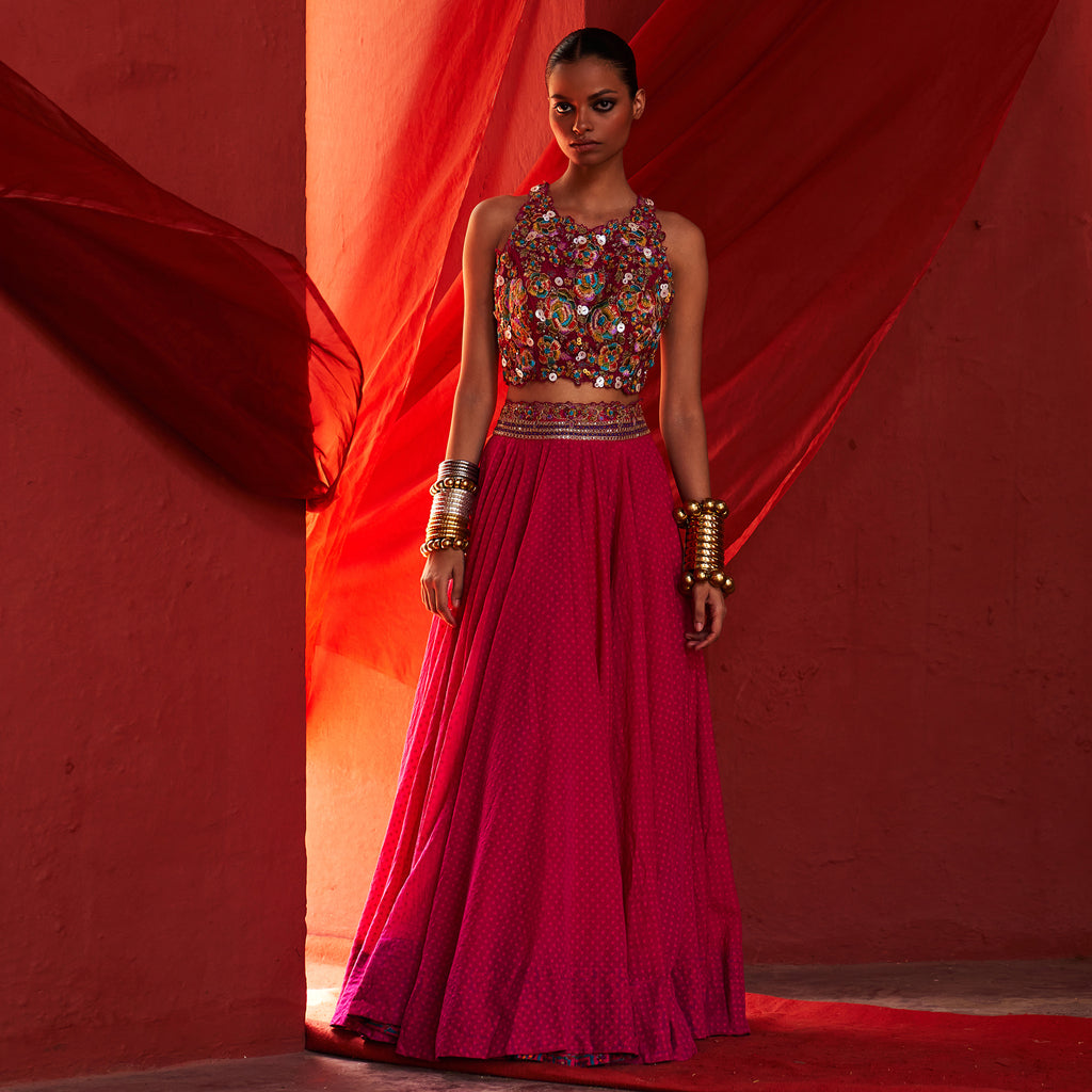 Pink Crop top & Lehenga