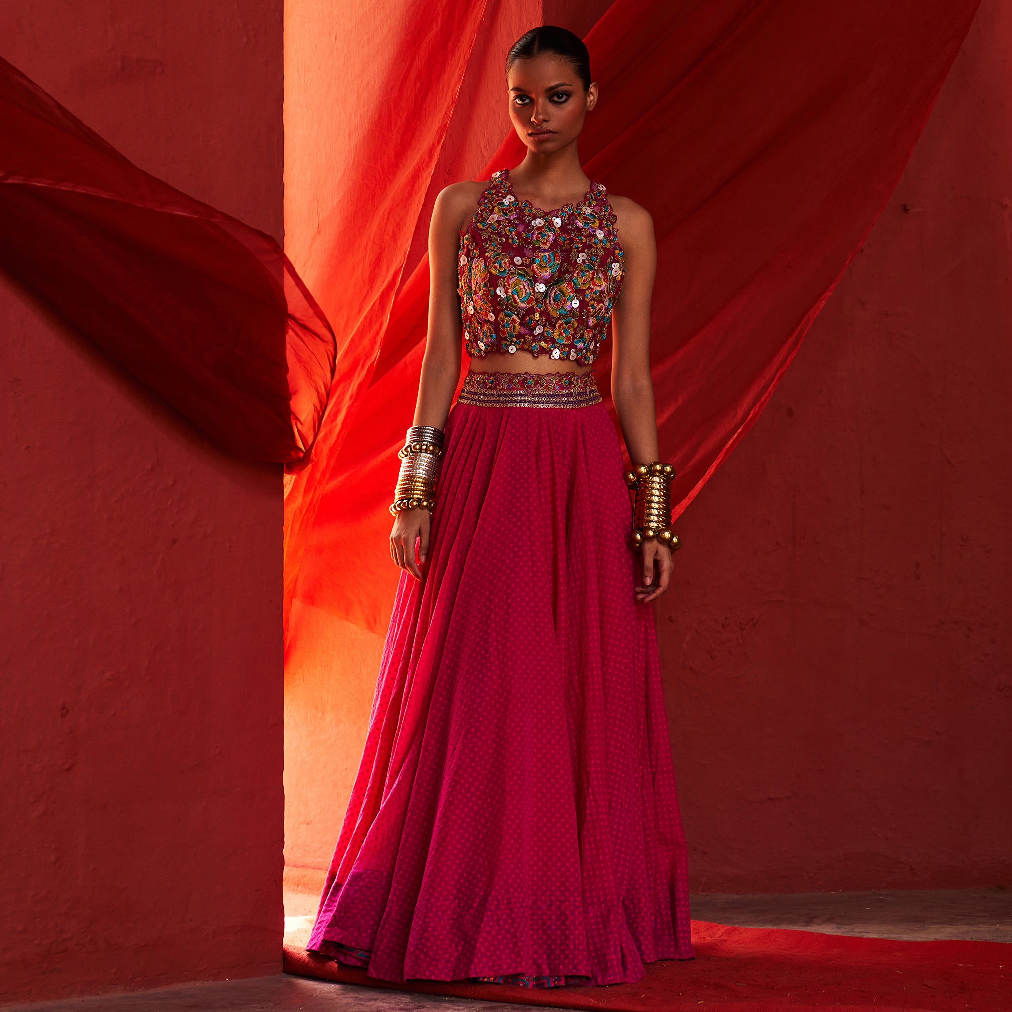 Pink Crop top & Lehenga