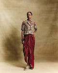 Red blazer with draped skirt