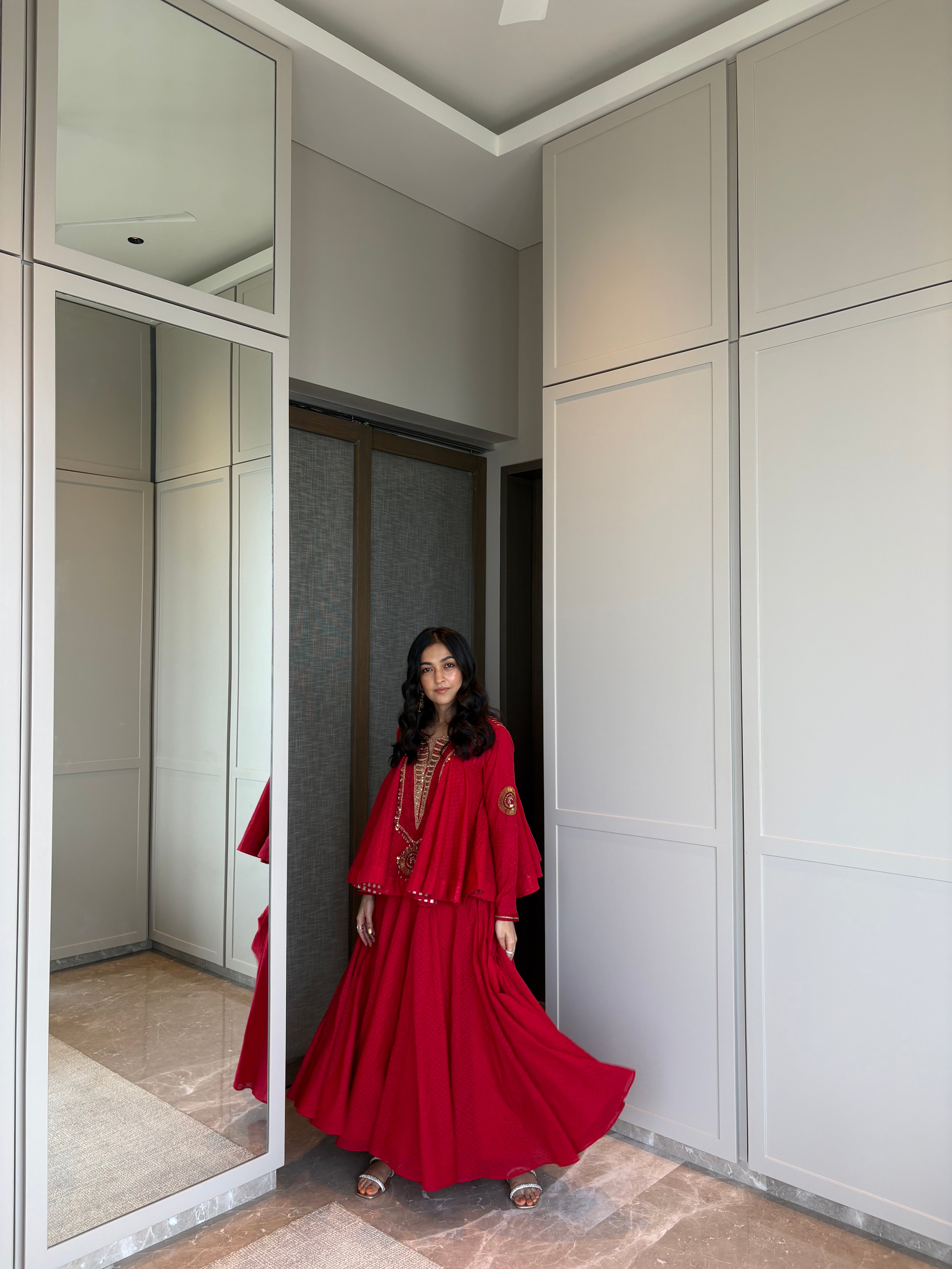Red Peplum & Cropped Skirt