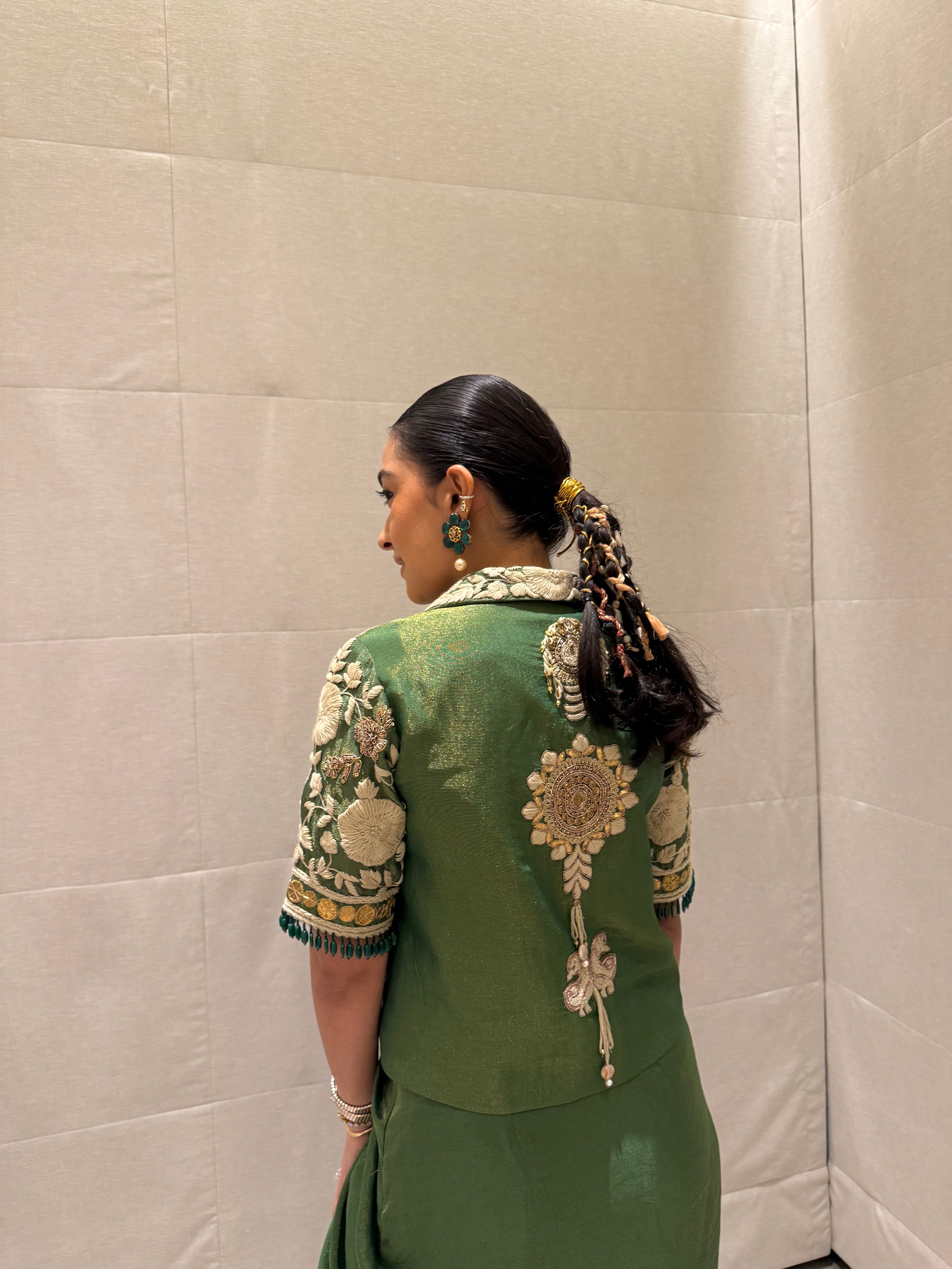 Green blazer with draped skirt