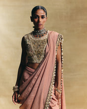 Load image into Gallery viewer, Peach cropped blouse with stitched saree
