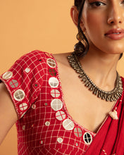 Load image into Gallery viewer, Red draped saree set - (with short sleeves blouse)
