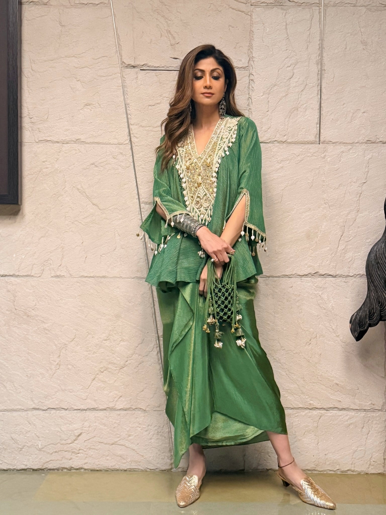 Green Peplum & Draped Skirt