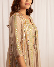 Load image into Gallery viewer, Taupe jacket anarkali + blouse + T pants
