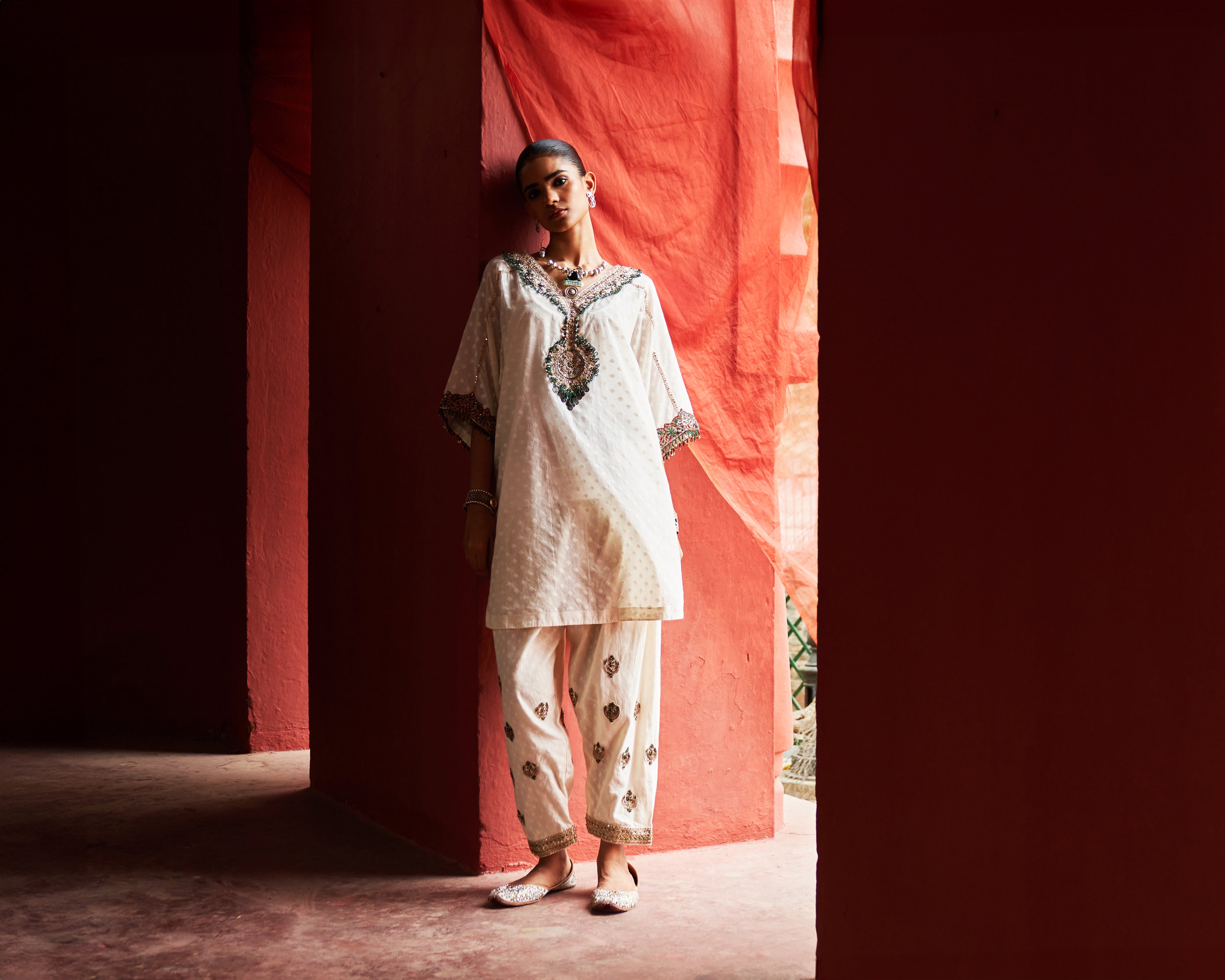 Ivory Short Kaftan & Salwar