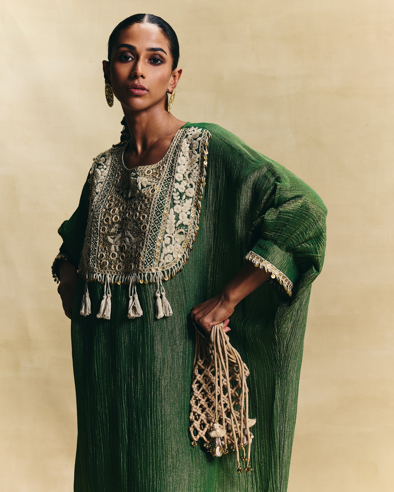 Green kaftan kurta set