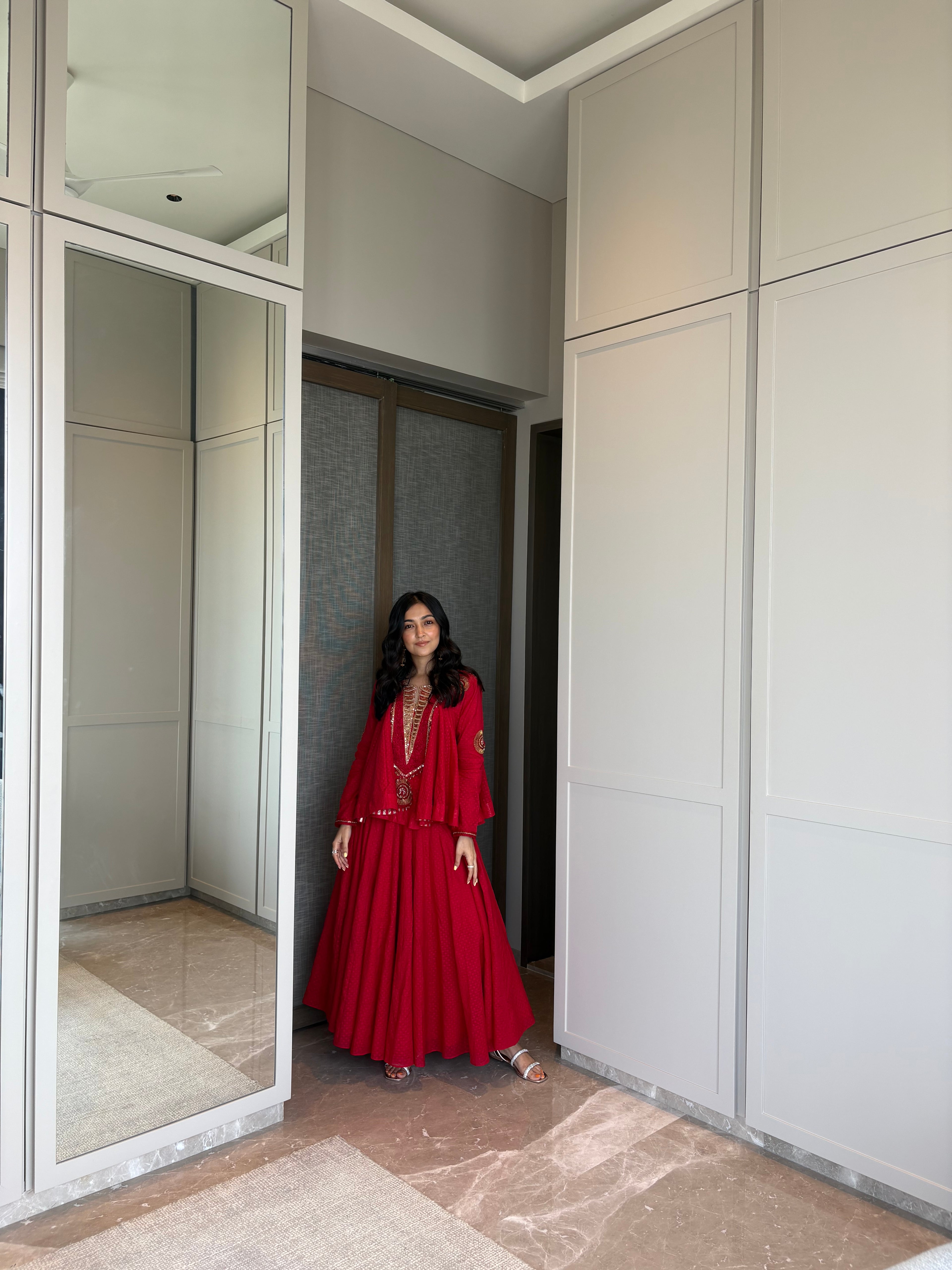 Red Peplum & Cropped Skirt