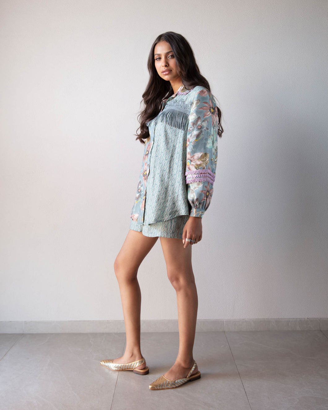 Blue printed Shirt & Shorts