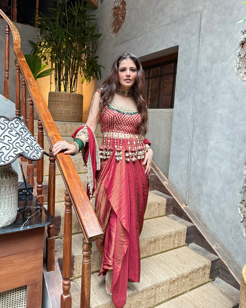 Lovely blouse with cape and draped skirt