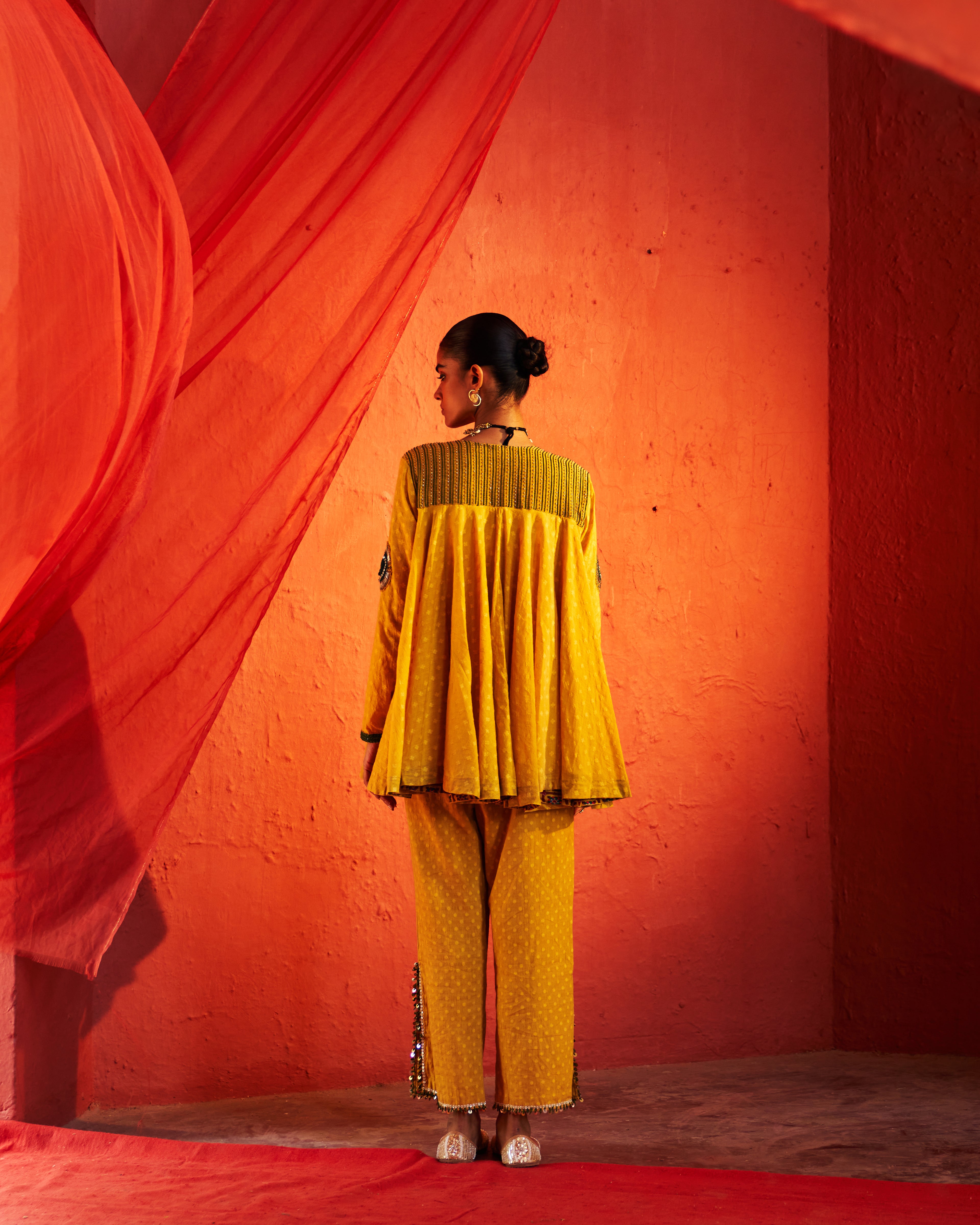 Mustard Peplum Top & Slit Pants