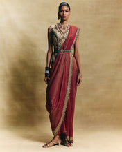 Load image into Gallery viewer, Red stitched saree set
