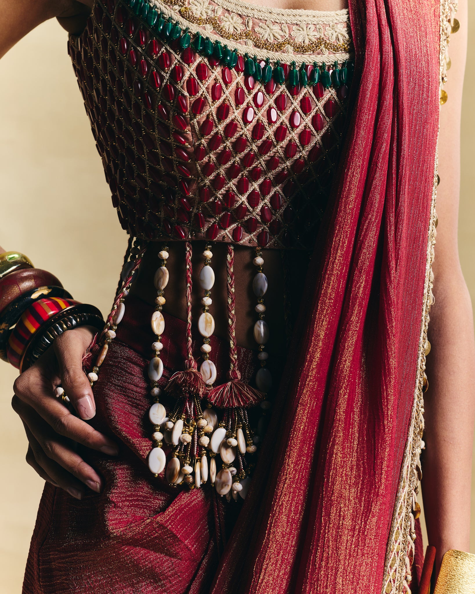 Red lovely blouse with stitched saree