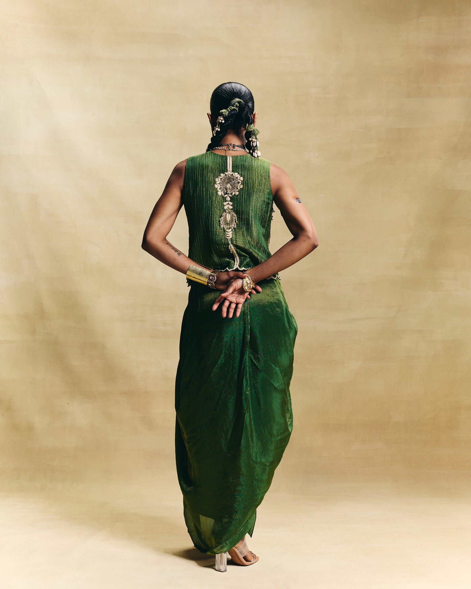 Green waistcoat & draped skirt 