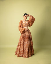 Load image into Gallery viewer, Brown Printed Lehenga + Crop Top
